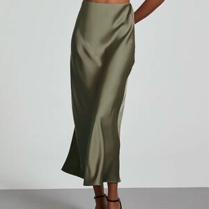 Zara Olive Satin Maxi Skirt